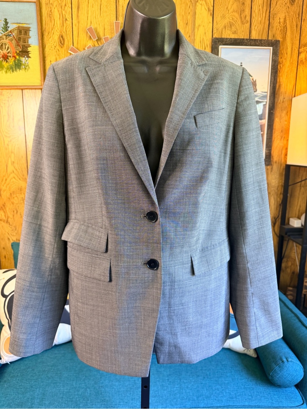 Talbots Gray Women's Two-Button Blazer with Hand Stitched Details